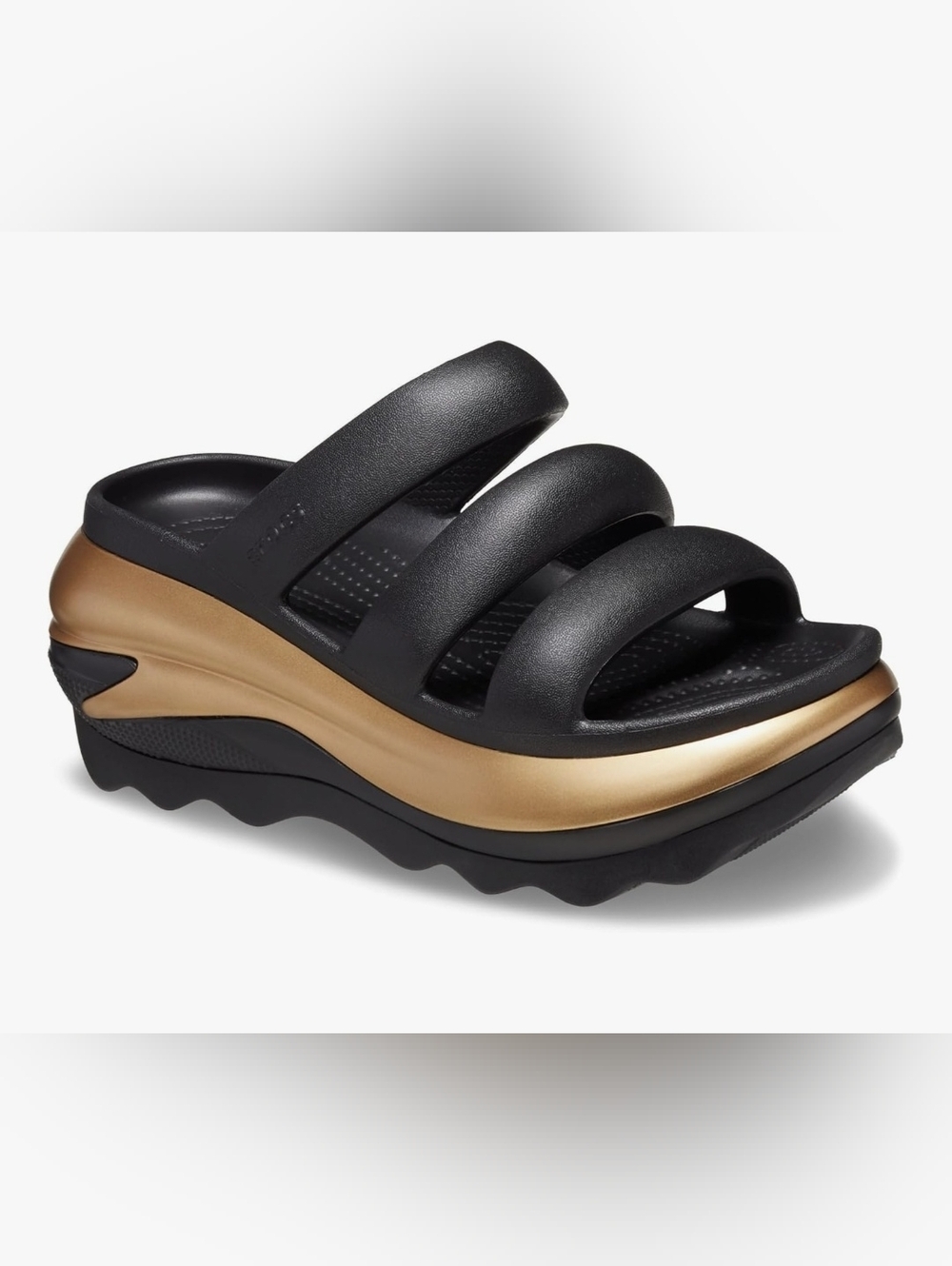 Size 9 - 🆕️ CROCS Mega Crush Triple Strap Black/Metallic Platform Sandals